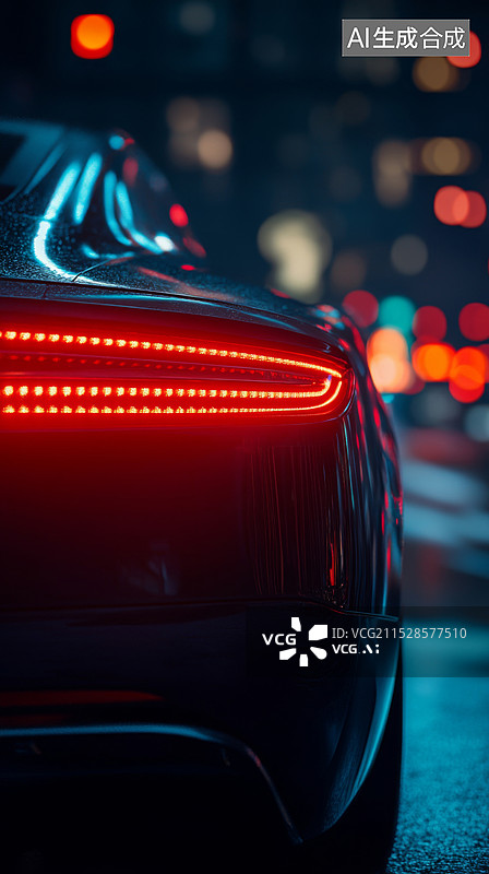 【AI数字艺术】暗夜街头的汽车尾灯壁纸图片素材