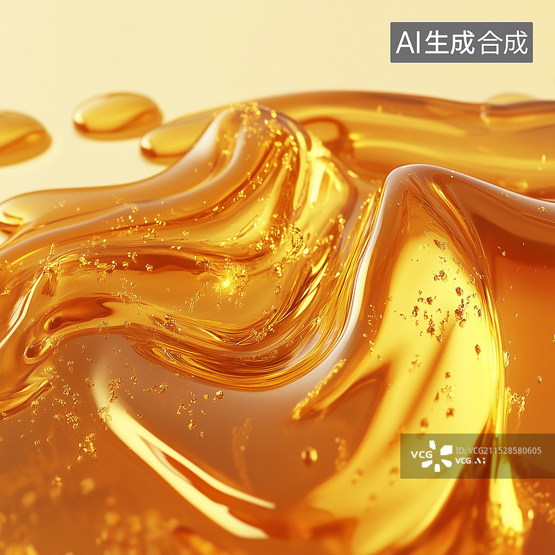 【AI数字艺术】黄色的天然蜂蜜，蜂蜜特写摄影，蜂蜜滴落在蜂巢上图片素材