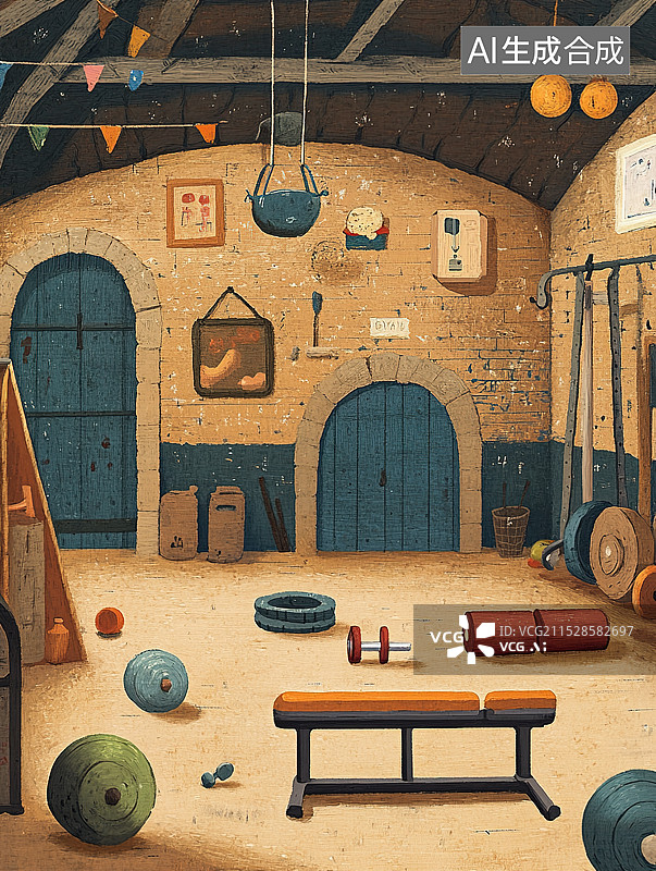 【AI数字艺术】健身房童话风插画图片素材