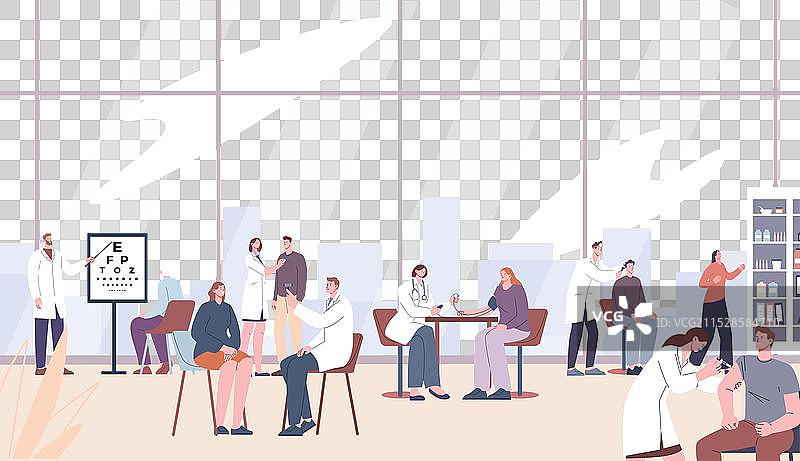 现代医院中进行体检的小人们图片素材