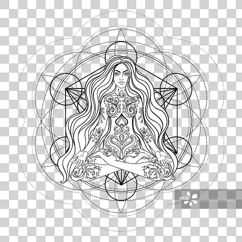 部落女神女孩在黑白华丽背景上图片素材