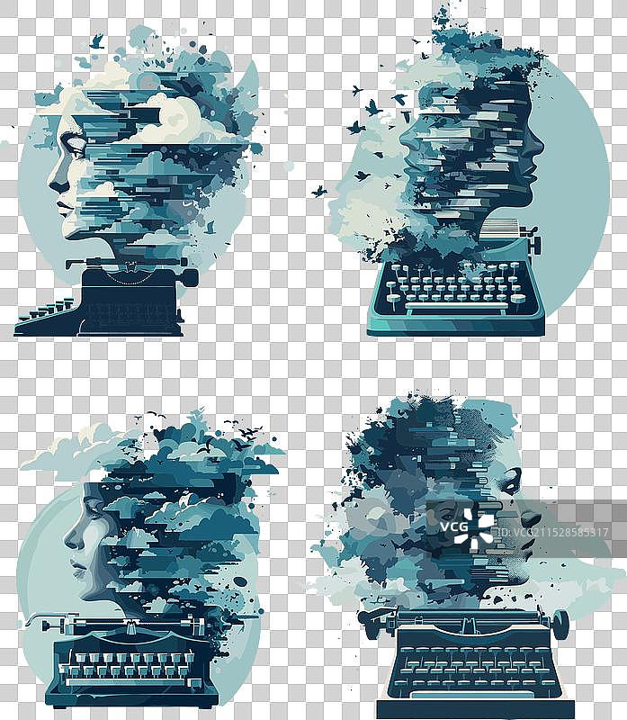 创新作家打字机卡通创意图片素材