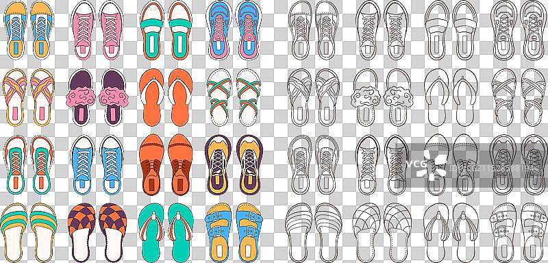 鲜艳多彩的人字拖鞋运动鞋图片素材