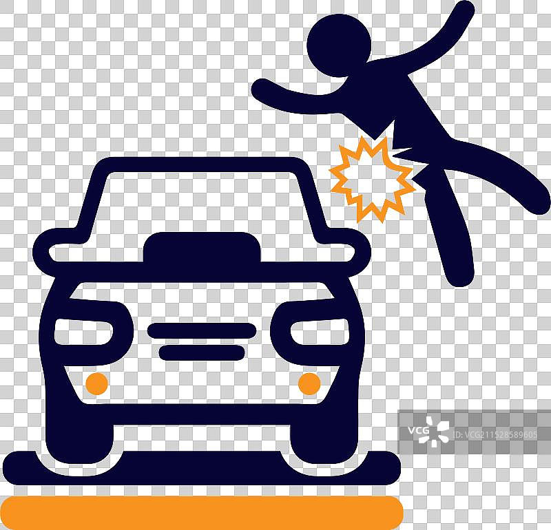 汽车事故：男子被汽车撞倒的行人图标图片素材