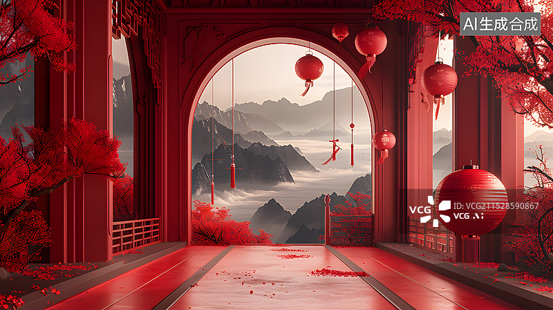 【AI数字艺术】中国风红色节日背景壁纸图片素材
