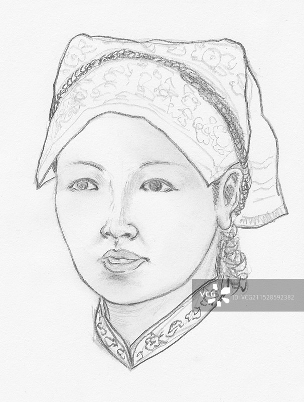 布依族青年女性头像铅笔素描速写人物侧面元素插画图片素材