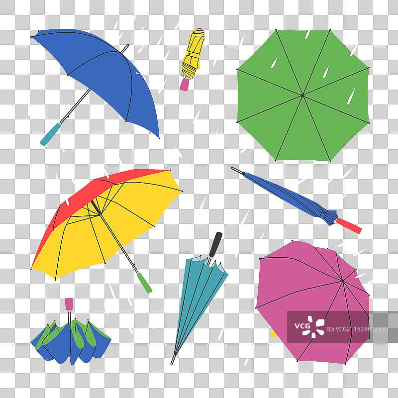 一组打开和折叠的雨伞图片素材