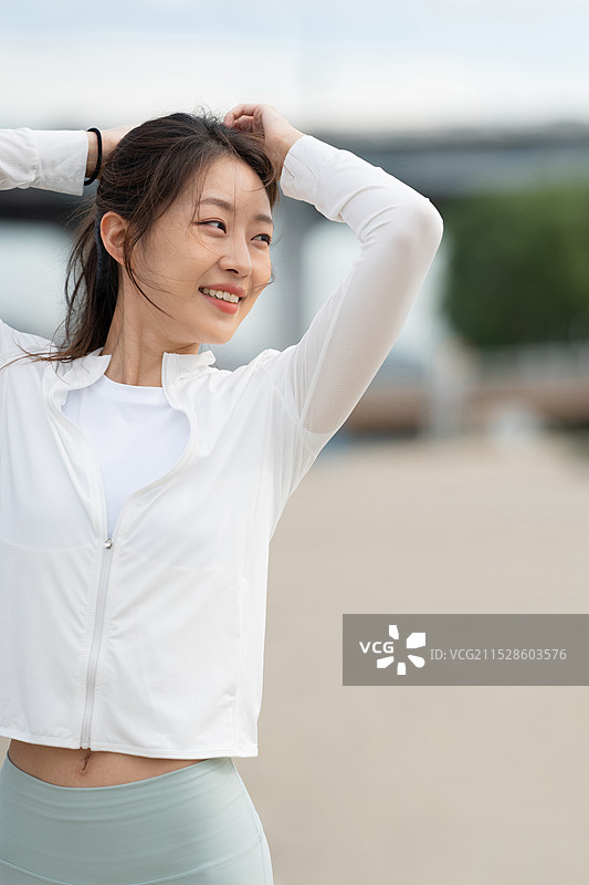 女性，健康，拉伸，热身，运动休闲服图片素材