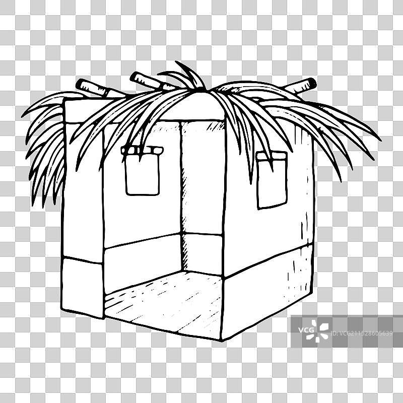 黑白色的棕榈叶装饰的帐篷图片素材