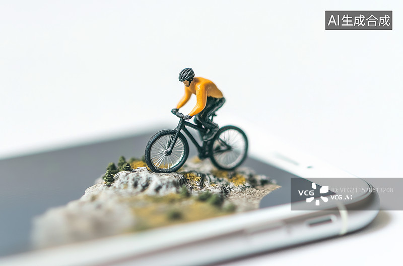 【AI数字艺术】一个微型的自行车手模型，骑在一辆小型自行车上。图片素材