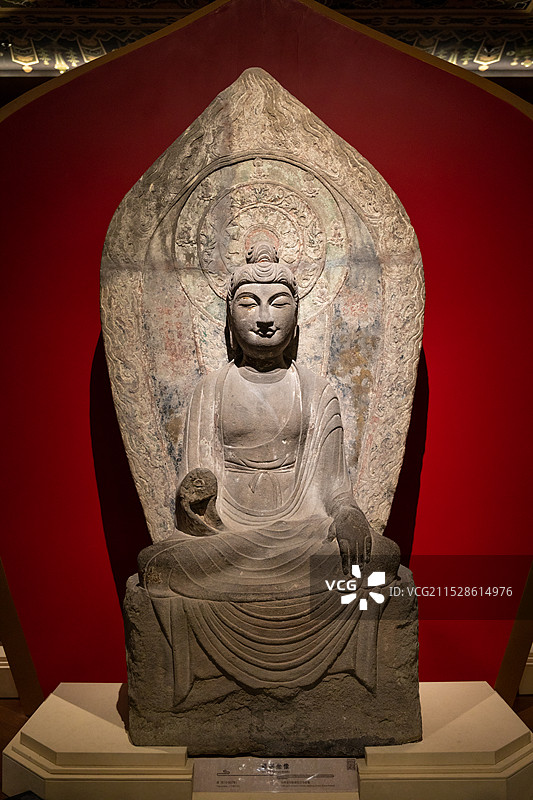 山西博物院展出文物释 迦 坐 像  唐(618-907年)  山西省交城县白云寺征集图片素材