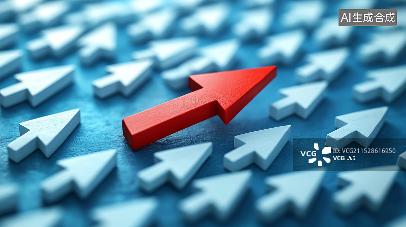 【AI数字艺术】与众不同的红色箭头，企业团队领导概念图片素材