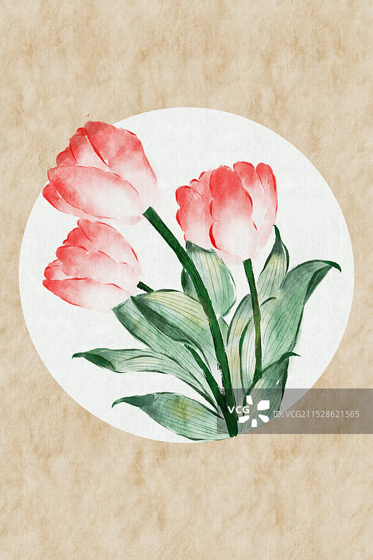 水墨风中国仿古画花鸟郁金香图片素材