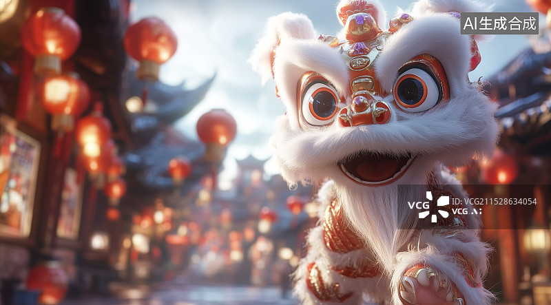 【AI数字艺术】传统民俗节日可爱的舞狮图片素材