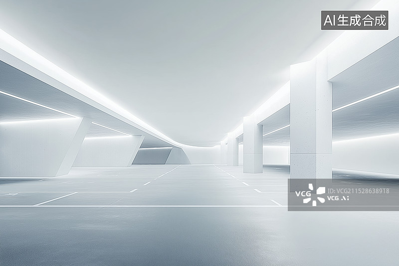 【AI数字艺术】科幻白色停车场背景图片素材
