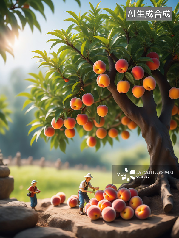 【AI数字艺术】微缩景观丰收的桃子图片素材