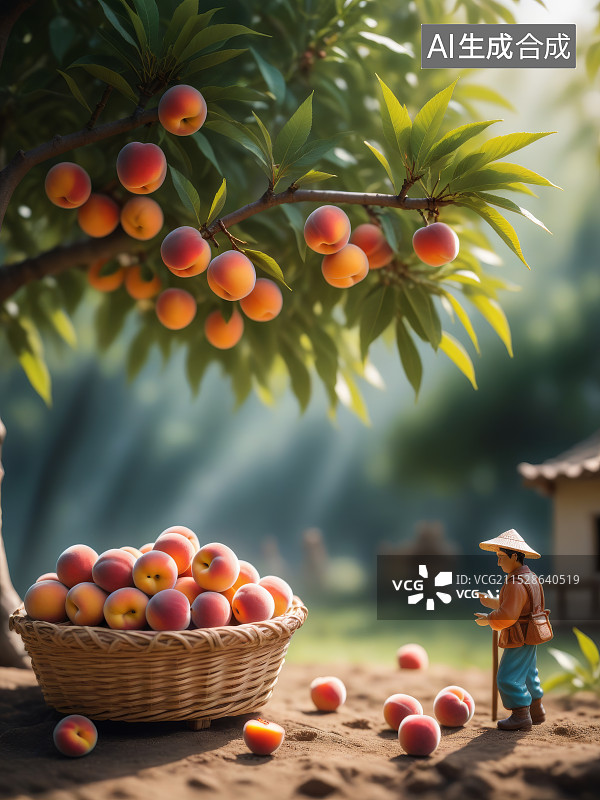 【AI数字艺术】微缩景观丰收的桃子图片素材