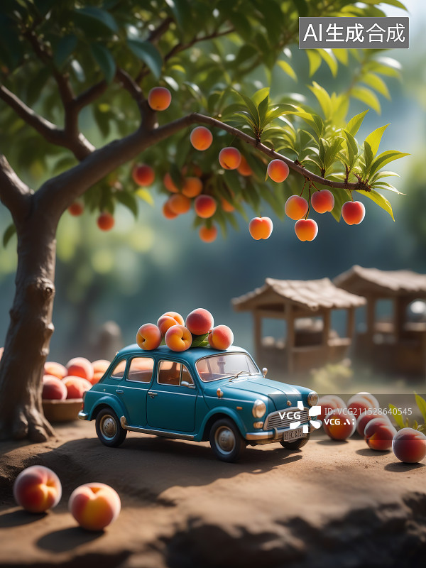 【AI数字艺术】微缩景观丰收的桃子图片素材