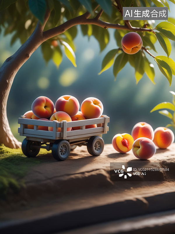 【AI数字艺术】微缩景观丰收的桃子图片素材