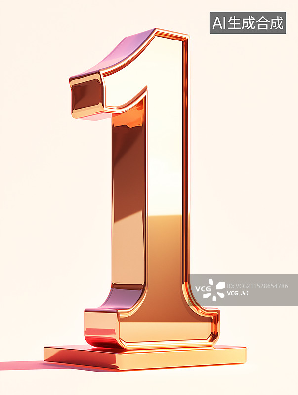 【AI数字艺术】金色3D字体数字1图片素材