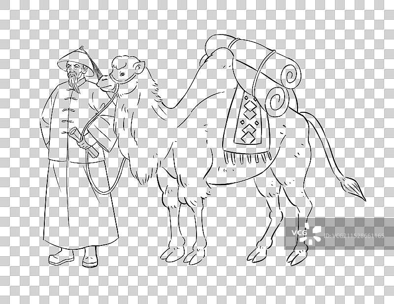 左宗棠出征新疆民族英雄人物手绘风格插画元素线稿图片素材