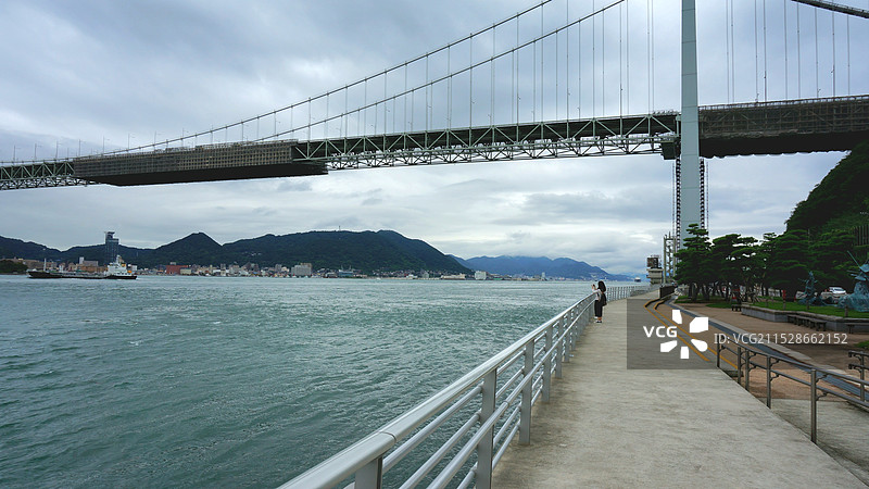日本山口县下关市，从坛之浦古战场眺望关门海峡和北九州市图片素材