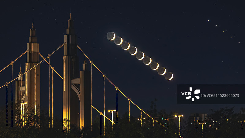 北京昌平白浮泉公园南环大桥金星合月图片素材