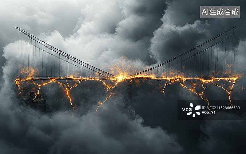 【AI数字艺术】燃烧的桥面图片素材