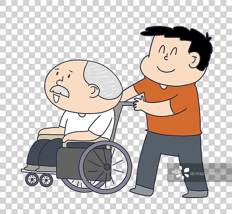 推着轮椅的年轻人图片素材