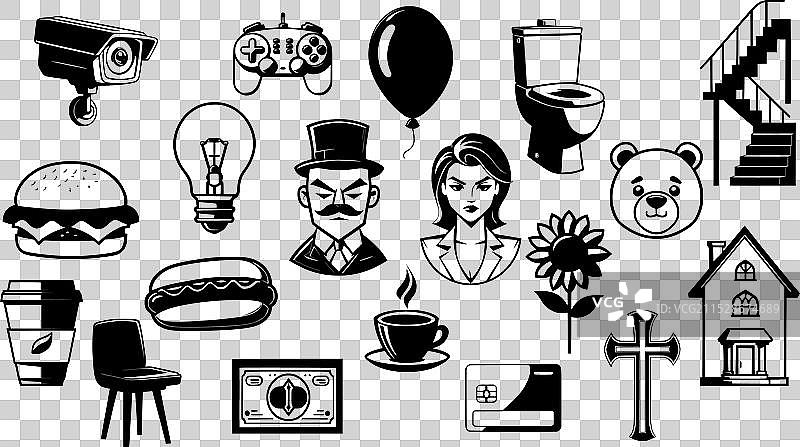 时尚的商业标志剪影套装图片素材