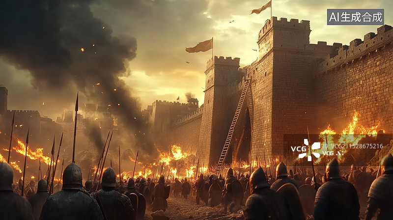 【AI数字艺术】古代战争大将军攻城图片素材