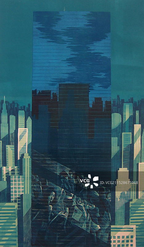 《都市映像》套色木刻图片素材