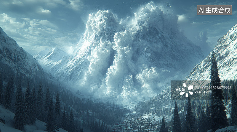 【AI数字艺术】灾难雪崩雪灾图片素材