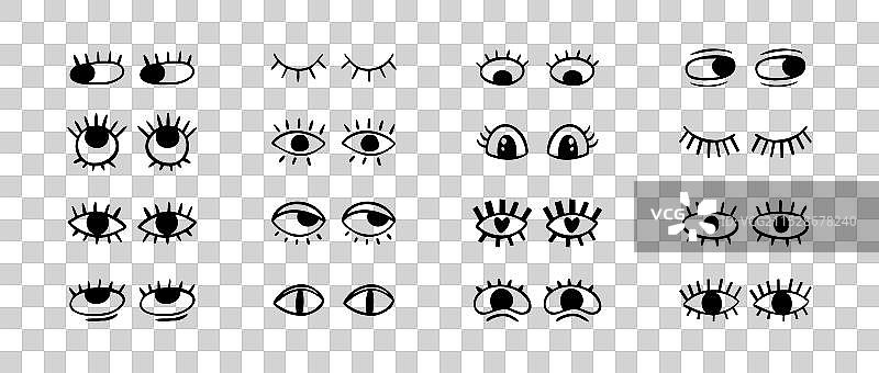 疯狂涂鸦黑眼睛睁开的创意组合图片素材