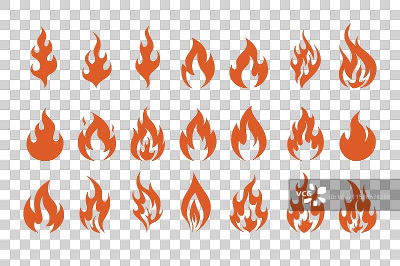 白色背景上的火焰符号孤立图标平面集合图片素材