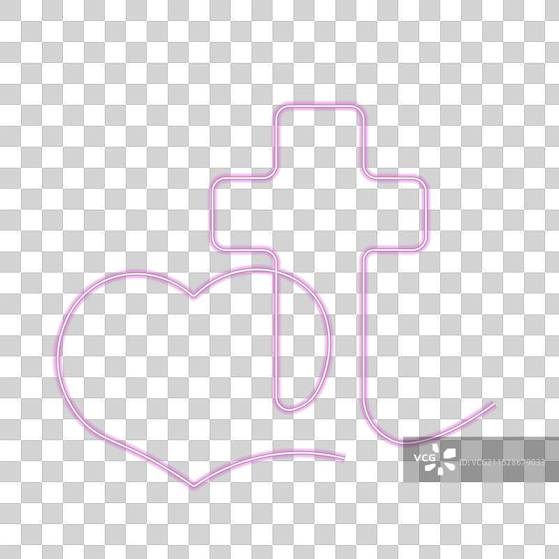 基督教十字架与心形的线性霓虹效果图片素材