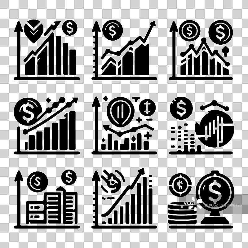 一组带有美元符号的均匀轮廓图标图片素材