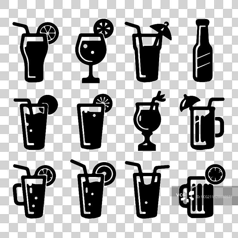 各种黑色饮料杯的图标集图片素材