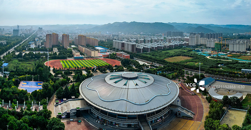 陕州区 甘棠公园 高阳山 体育中心 神泉路 航拍图片素材