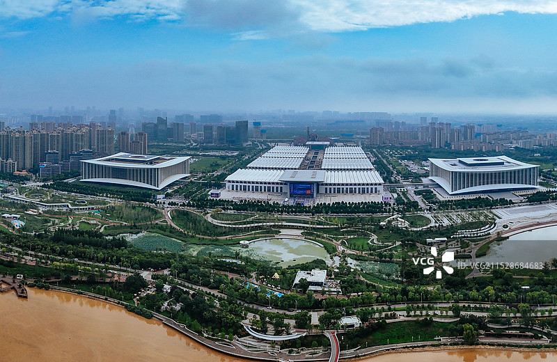 西安 世博园 会展中心 香湖湾 会议中心 航拍图片素材