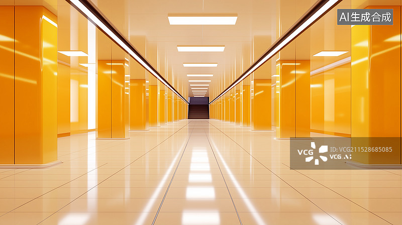 【AI数字艺术】现代地铁站内清洁明亮的空间图片素材