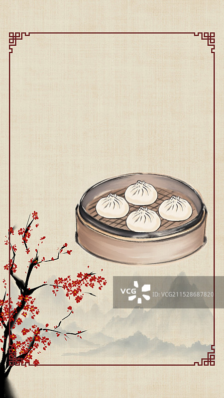 中国风国风水墨风天津市狗不理包子插画健康特色美食年俗美味二十四节气插画图片素材