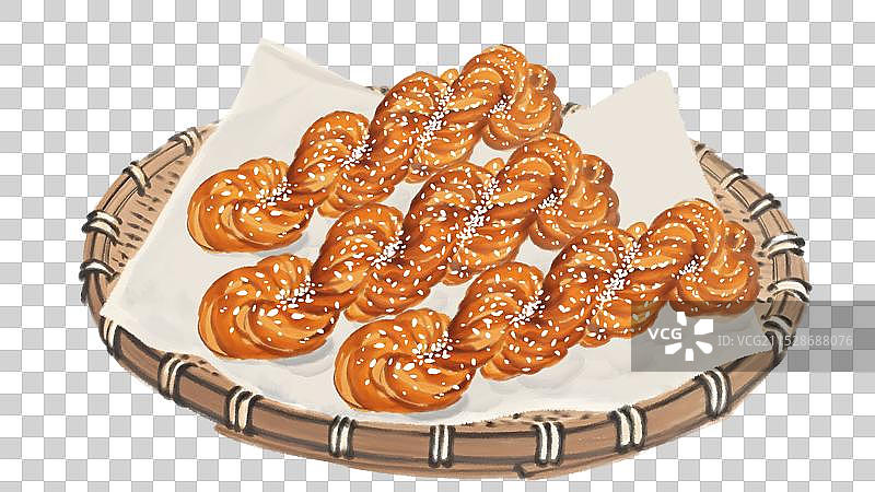 中国风国风水墨风天津市十八街麻花插画健康特色美食年俗美味二十四节气插画图片素材