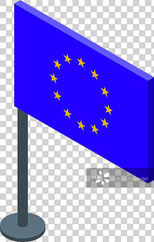 欧盟旗帜在旗杆上飘扬的等距图形图片素材