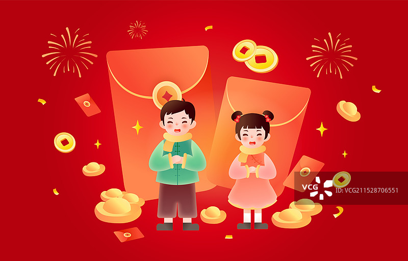 中国传统年俗文化正月初一 拜大年 矢量插画图片素材