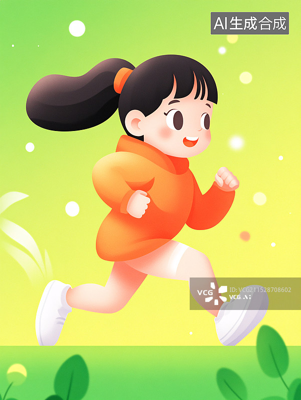 【AI数字艺术】夏天跑步运动锻炼身体的人物插画图片素材