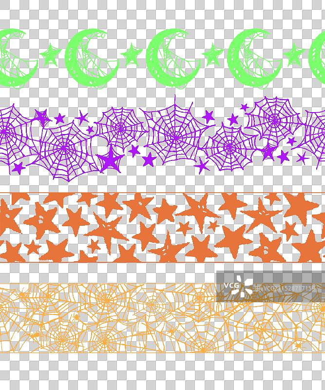 一组明亮的手绘蜘蛛网无缝图案图片素材