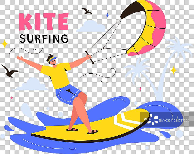 风筝冲浪，展示一位站在板上的风筝冲浪者图片素材