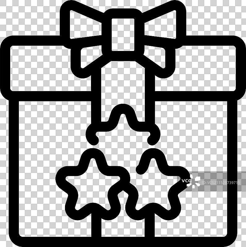 带有星星的礼品盒，悬挂在丝带蝴蝶结上图片素材