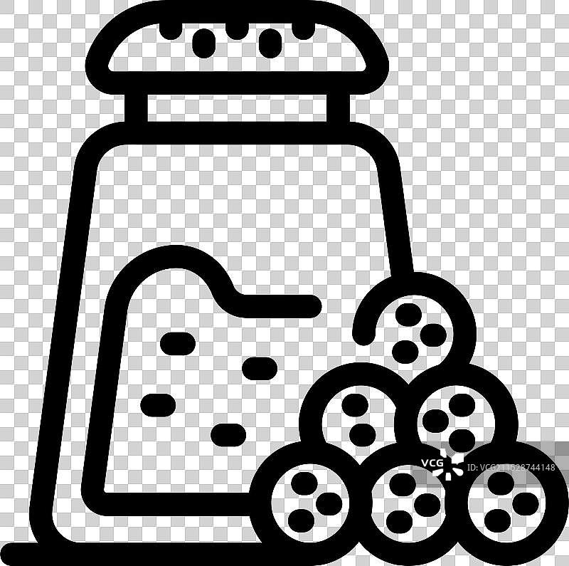 黑胡椒颗粒从调味瓶中洒落的线条图标图片素材